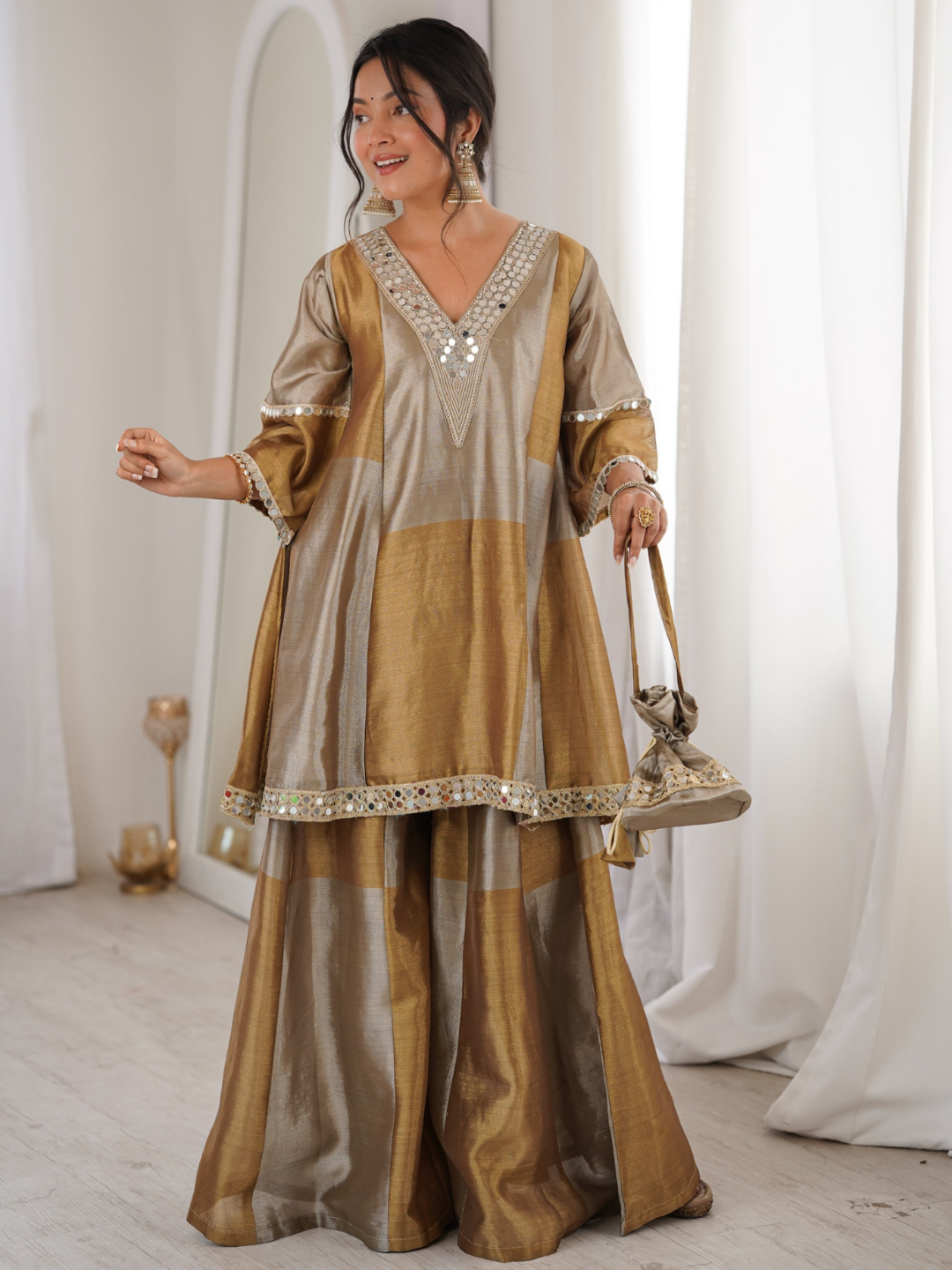 Golden Glow Two-Tone Tissue Co-Ord Set