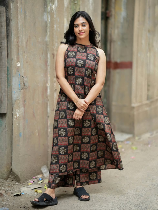 Ajrakh Elegance in Modern Halter Silhouette