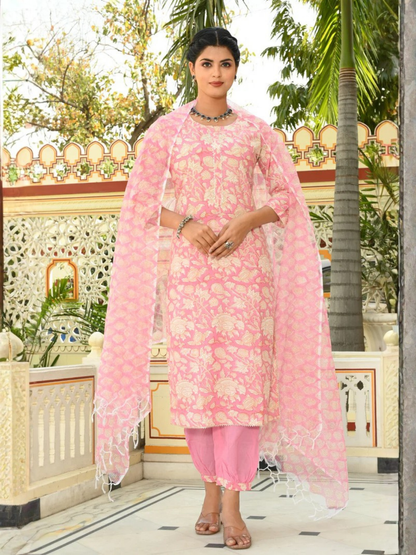 Pastel Charm Hand-Block Suit Set