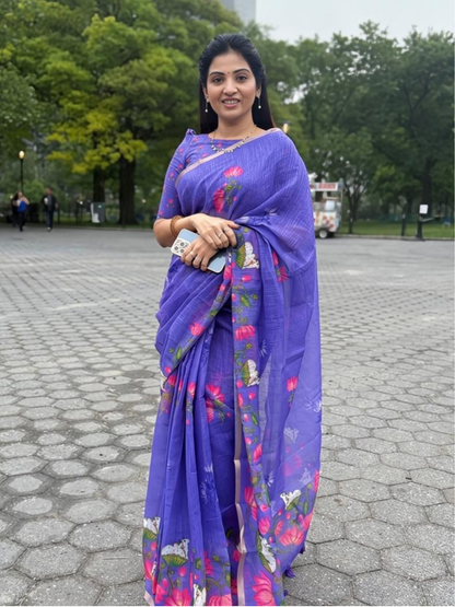 Pichwai Bloom Soft Linen Saree