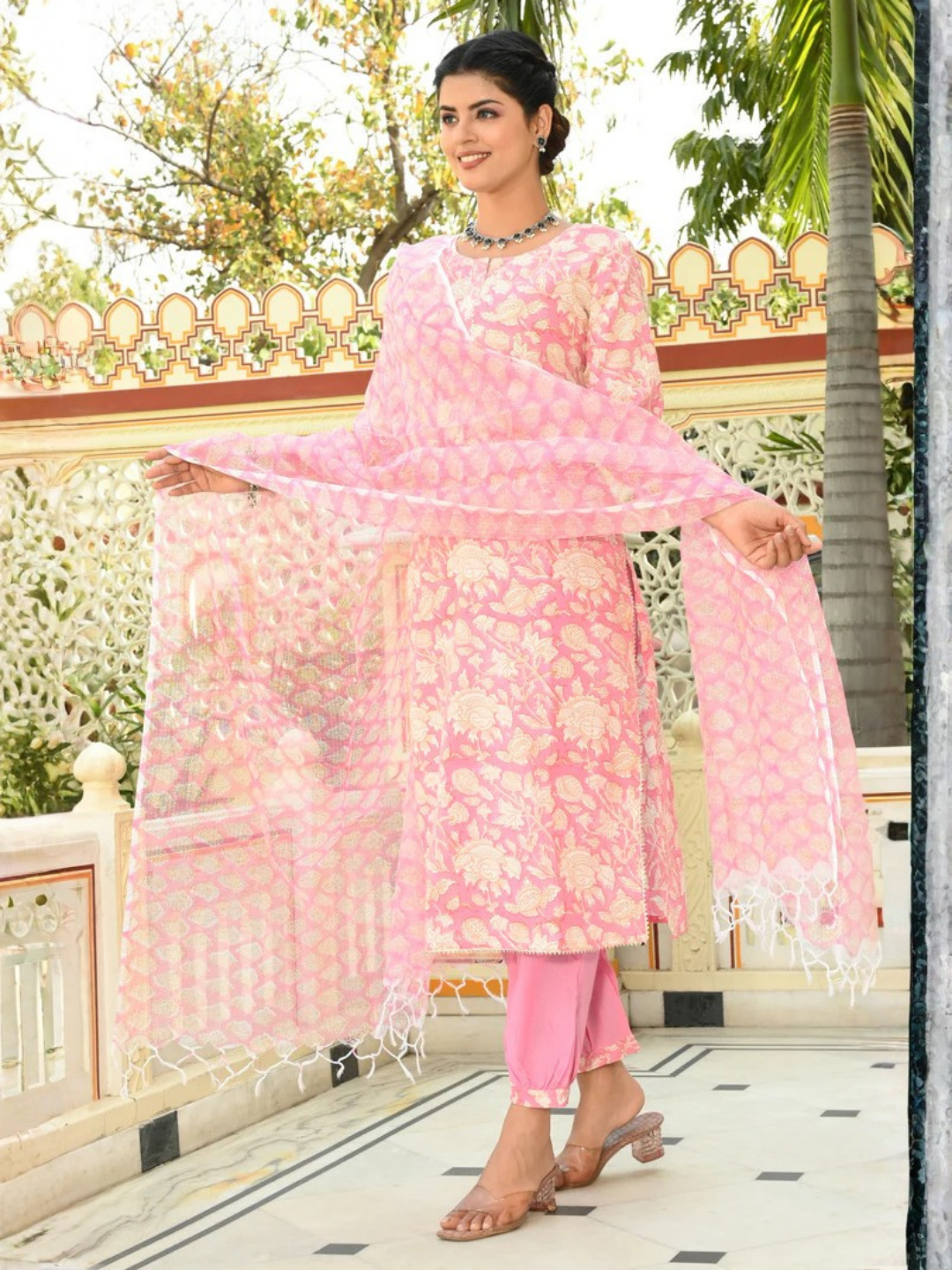 Pastel Charm Hand-Block Suit Set