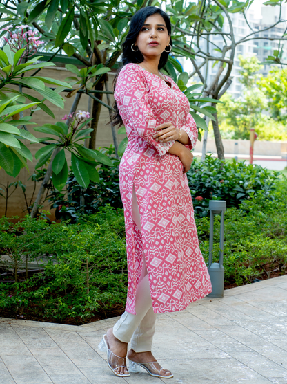 Pink Abstract Print Kurti