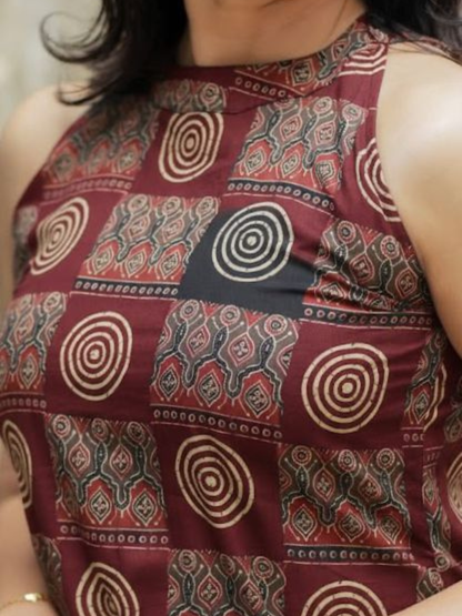Ajrakh Elegance in Modern Halter Silhouette