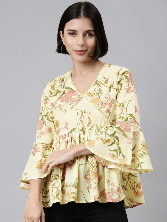 Lemon Yellow Flowy Floral Cotton Top