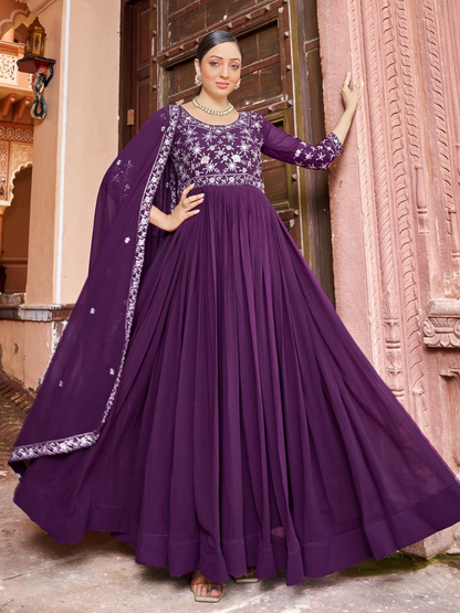 Stunning Festive Embroidered Georgette Gown Set
