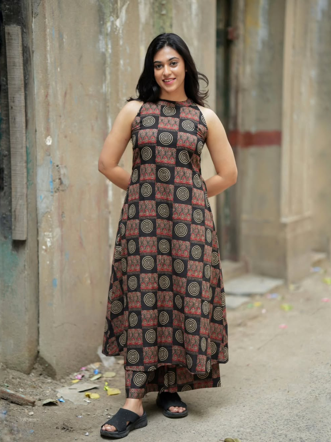 Ajrakh Elegance in Modern Halter Silhouette