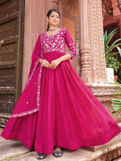 Stunning Festive Embroidered Georgette Gown Set