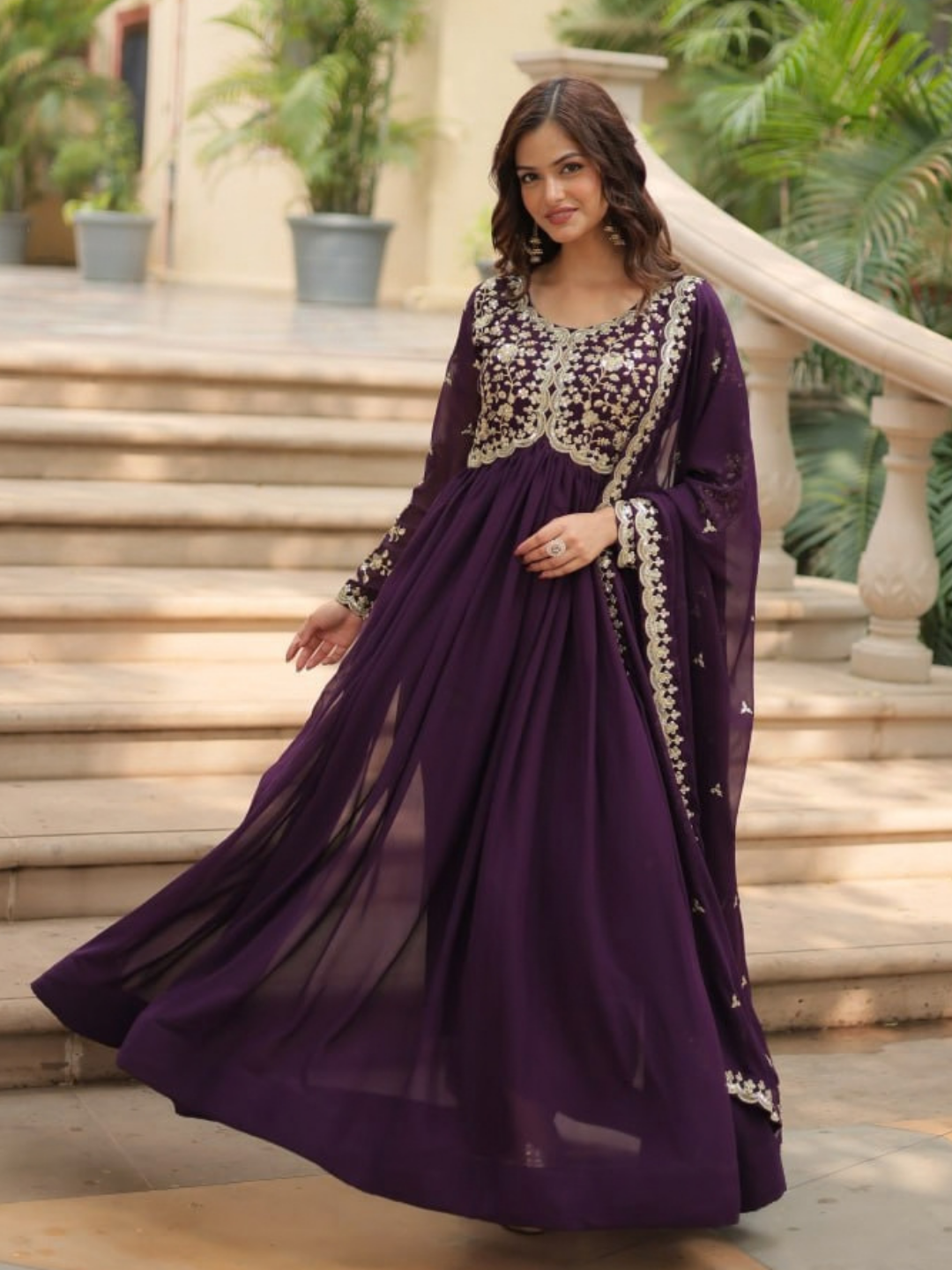 Majestic Maroon & Wine Gown Set