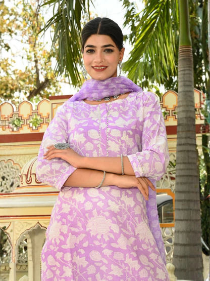 Pastel Charm Hand-Block Suit Set