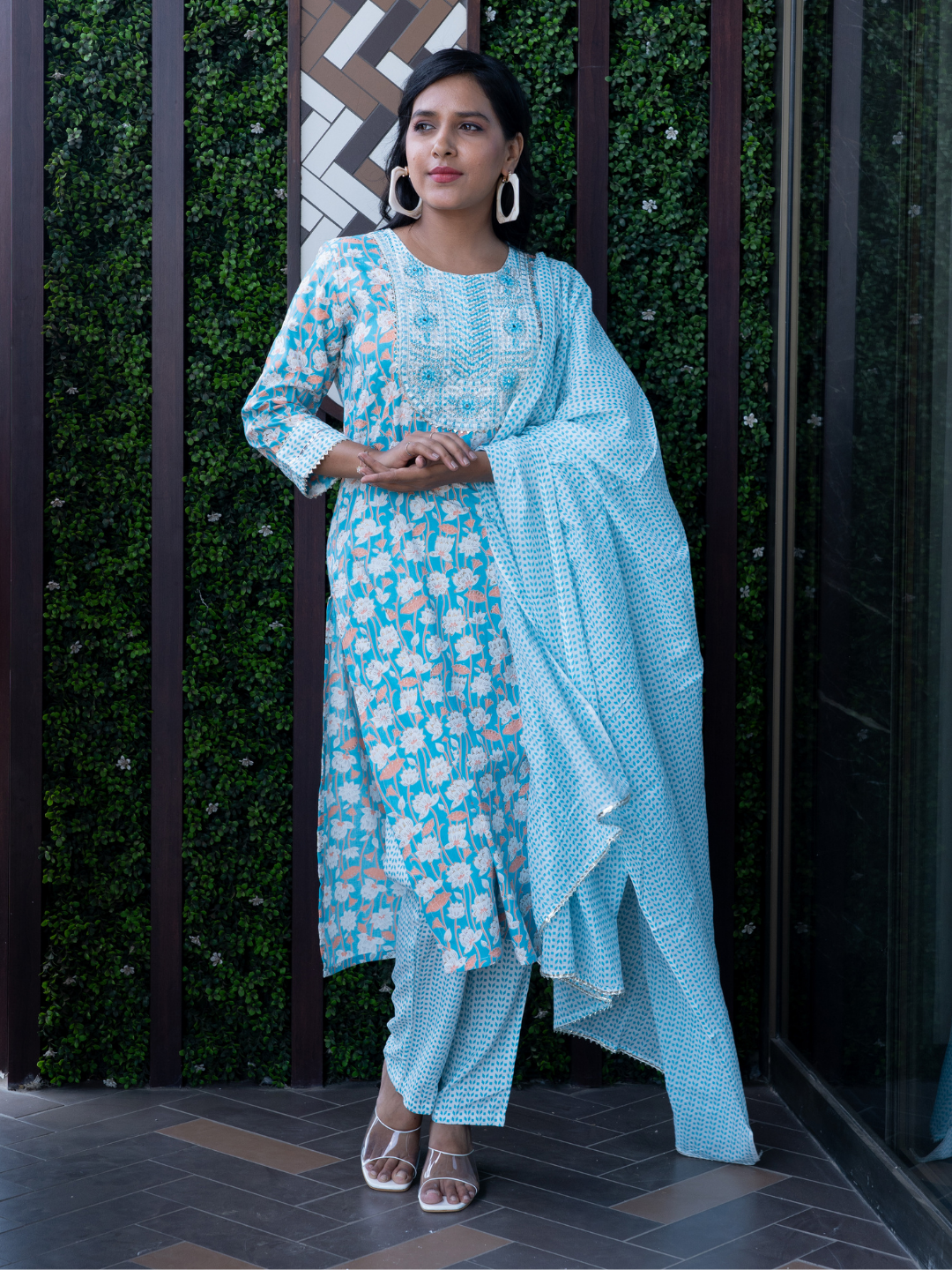 Blue Embroidered Dupatta Set