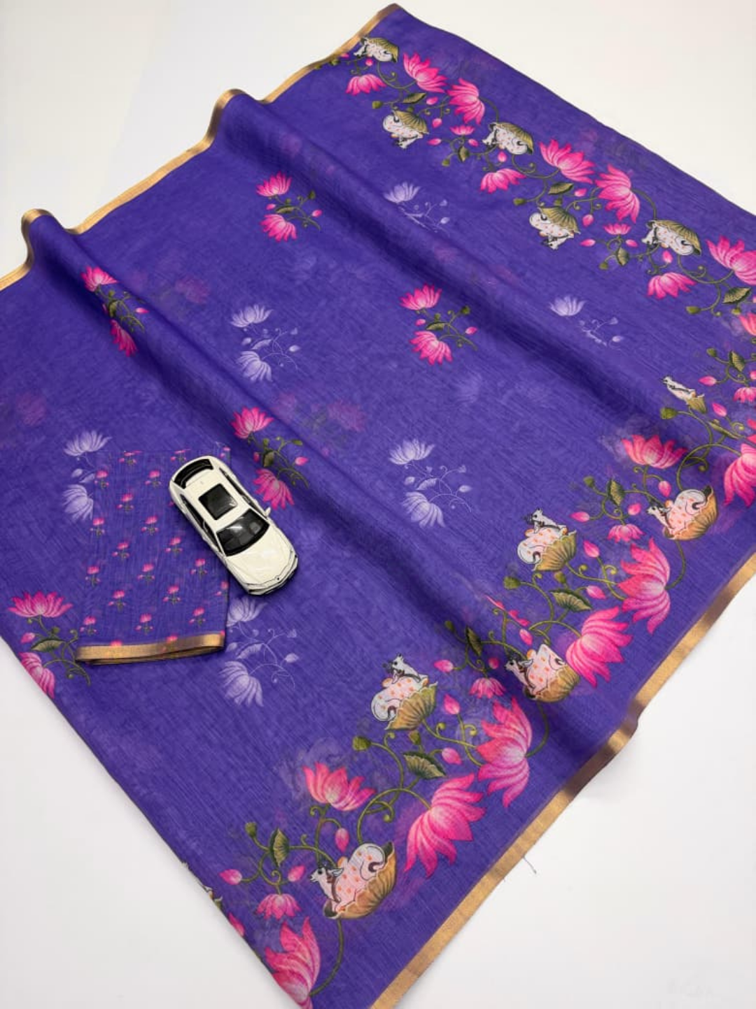 Pichwai Bloom Soft Linen Saree