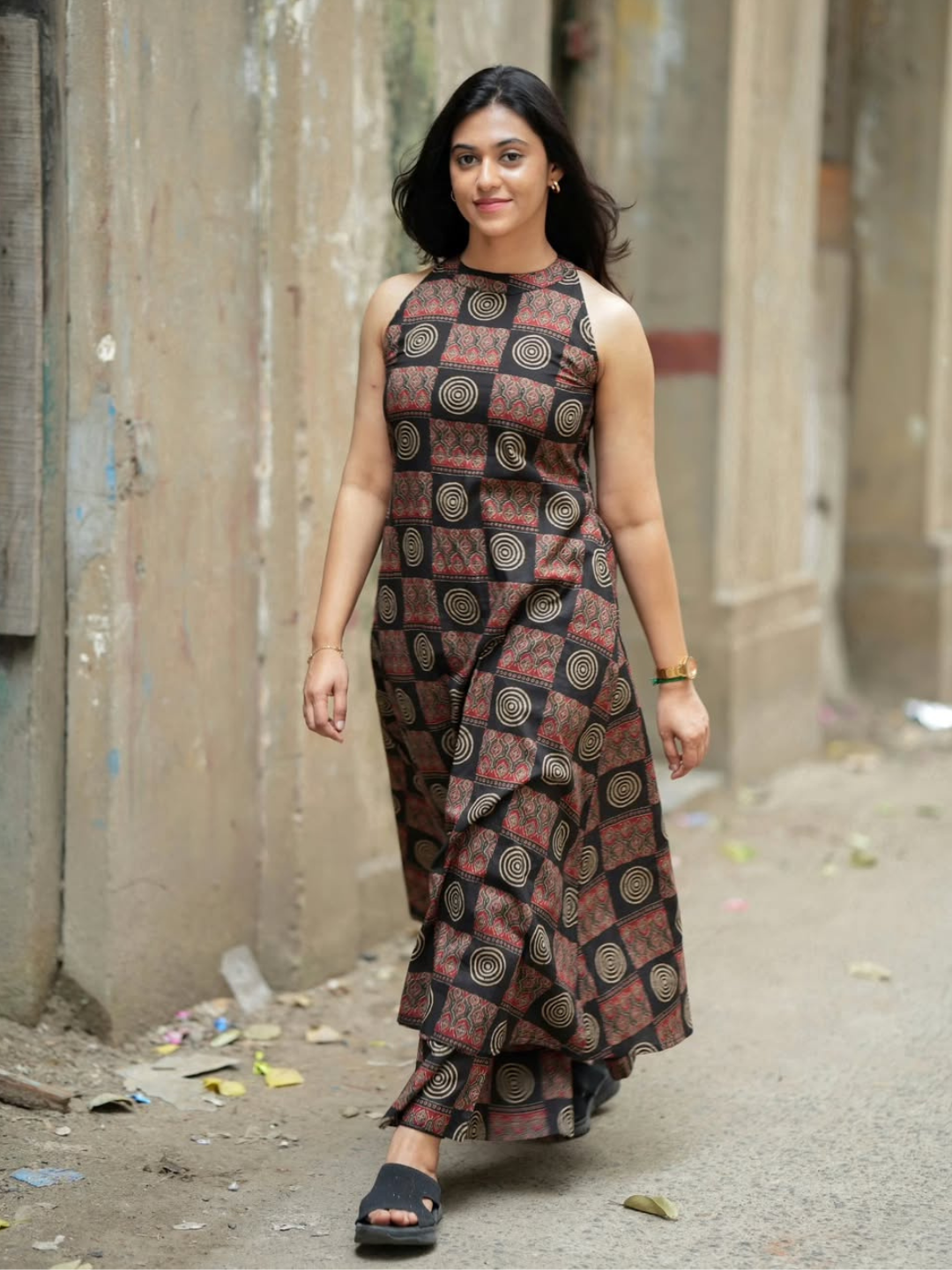 Ajrakh Elegance in Modern Halter Silhouette