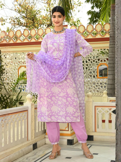 Pastel Charm Hand-Block Suit Set