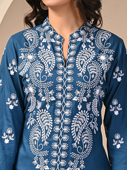 Contemporary Blue Embroidered Co-ord Set