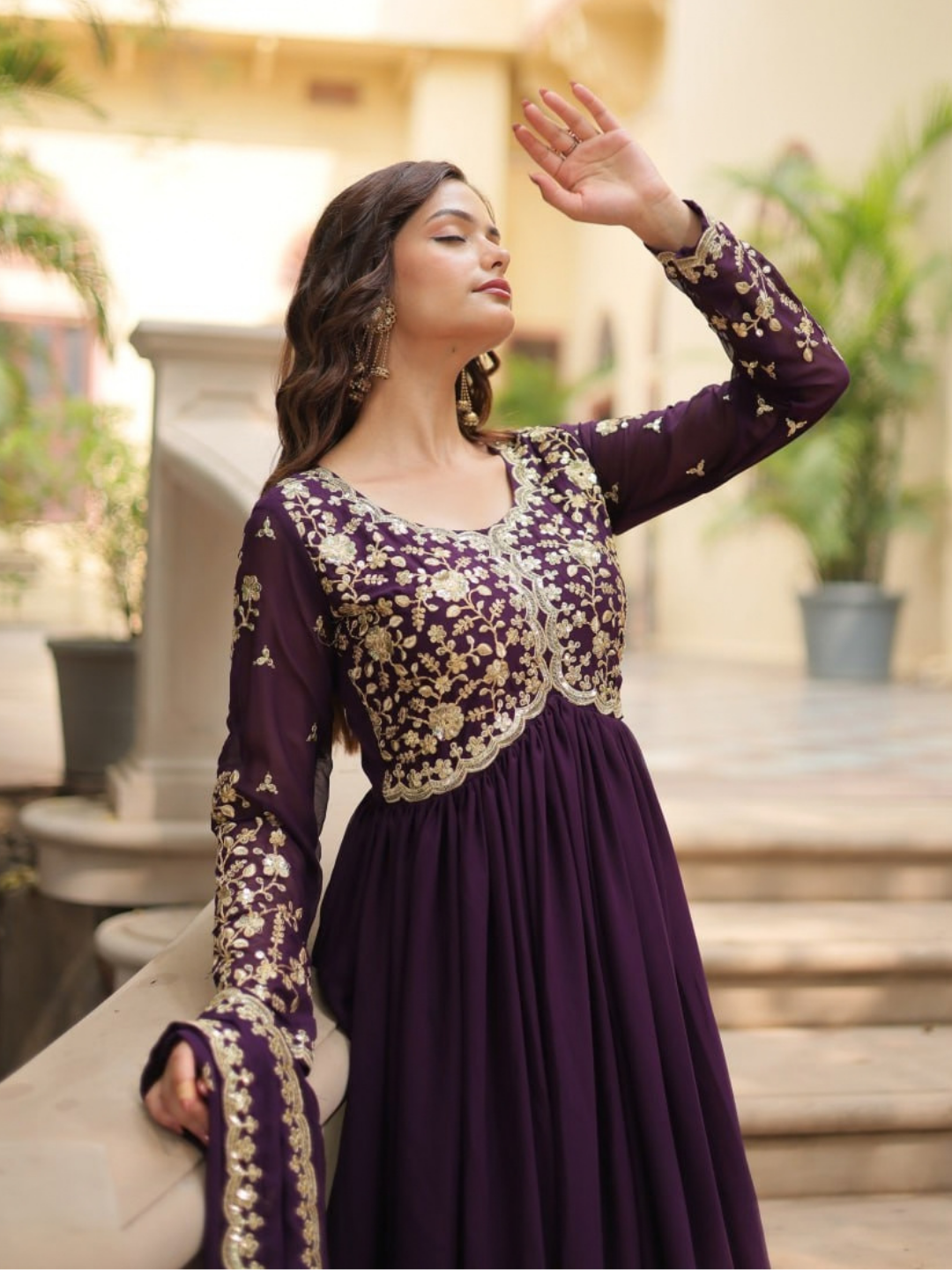 Majestic Maroon & Wine Gown Set