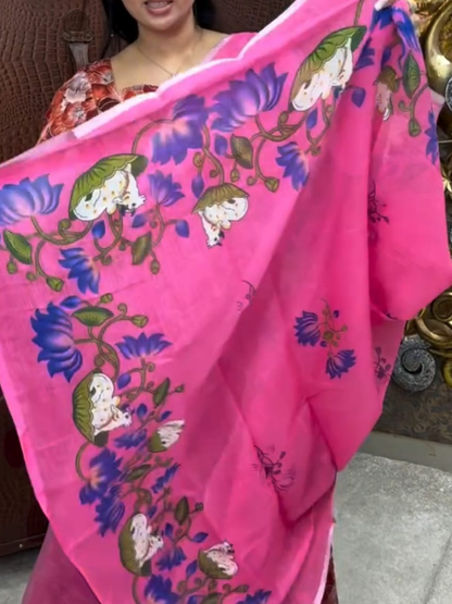 Pichwai Bloom Soft Linen Saree