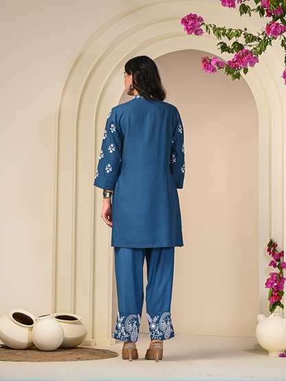 Contemporary Blue Embroidered Co-ord Set