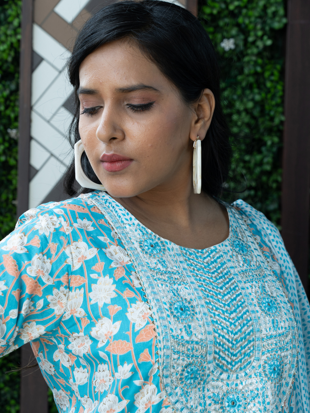 Blue Embroidered Dupatta Set