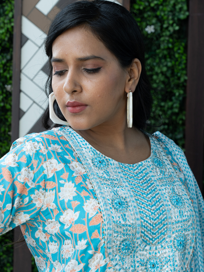 Blue Embroidered Dupatta Set