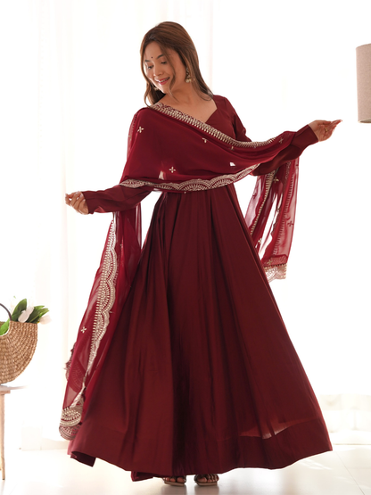 Designer Anarkali Gown with Exquisite Embroidered Dupatta