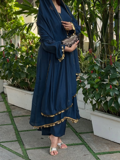 Coin-Embellished Mul Chanderi Dupatta Set