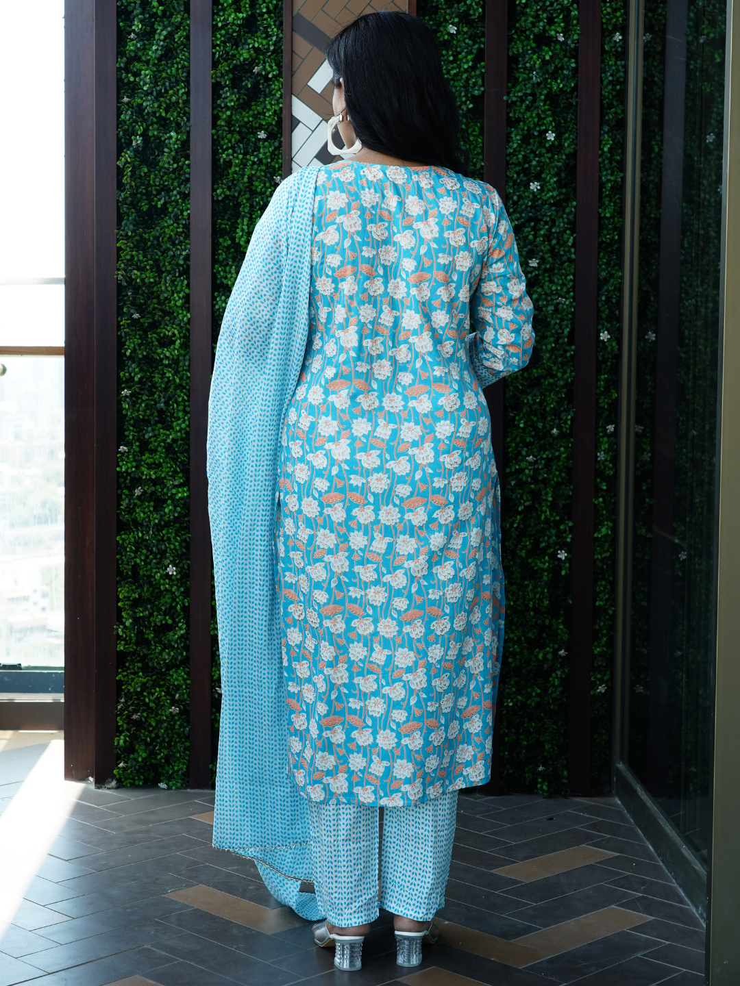 Blue Embroidered Dupatta Set