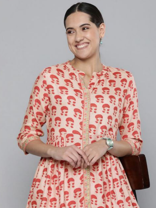 Peach top with Red Motifs