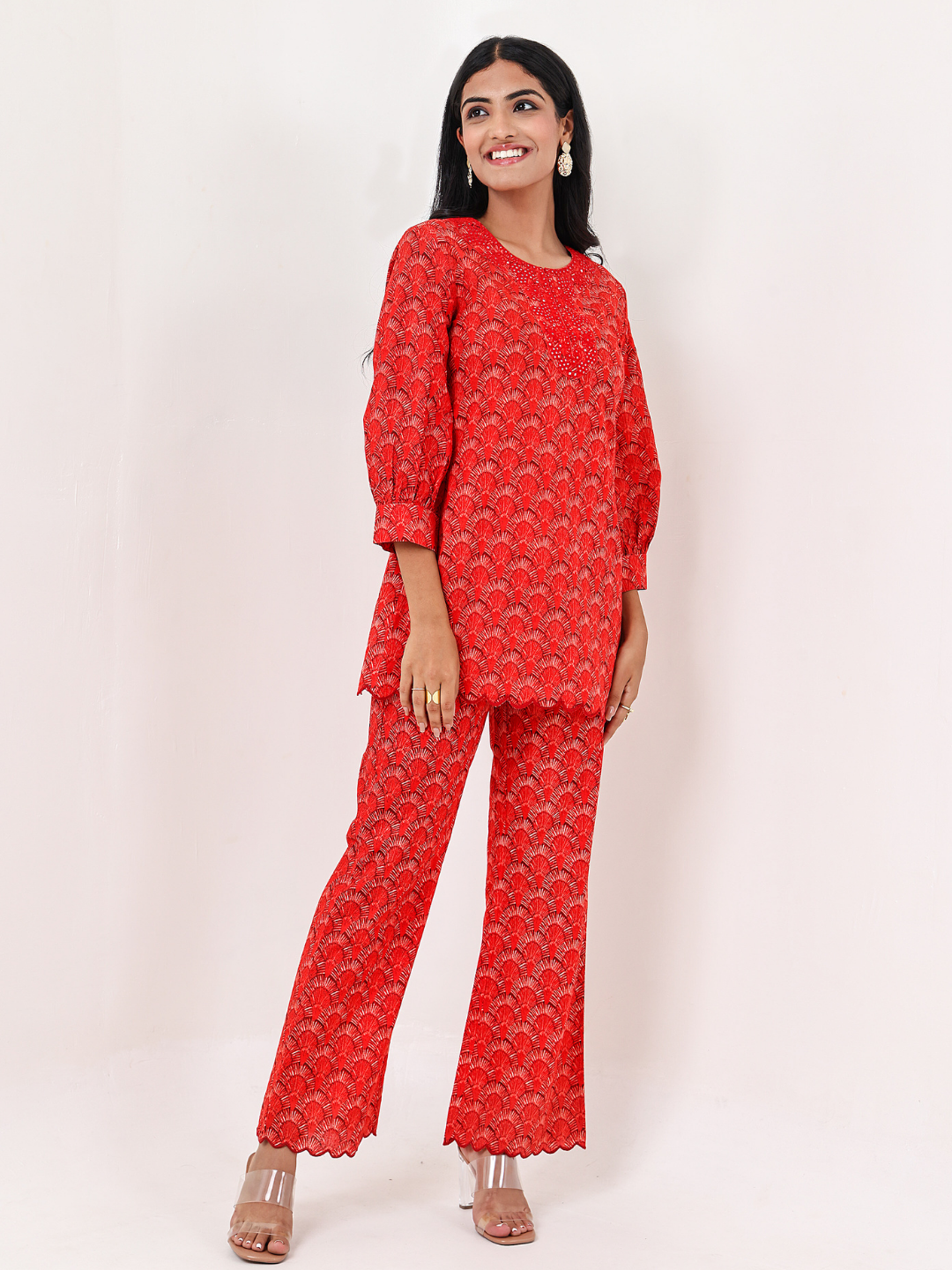 Vibrant Red Embroidered Co-Ord Set