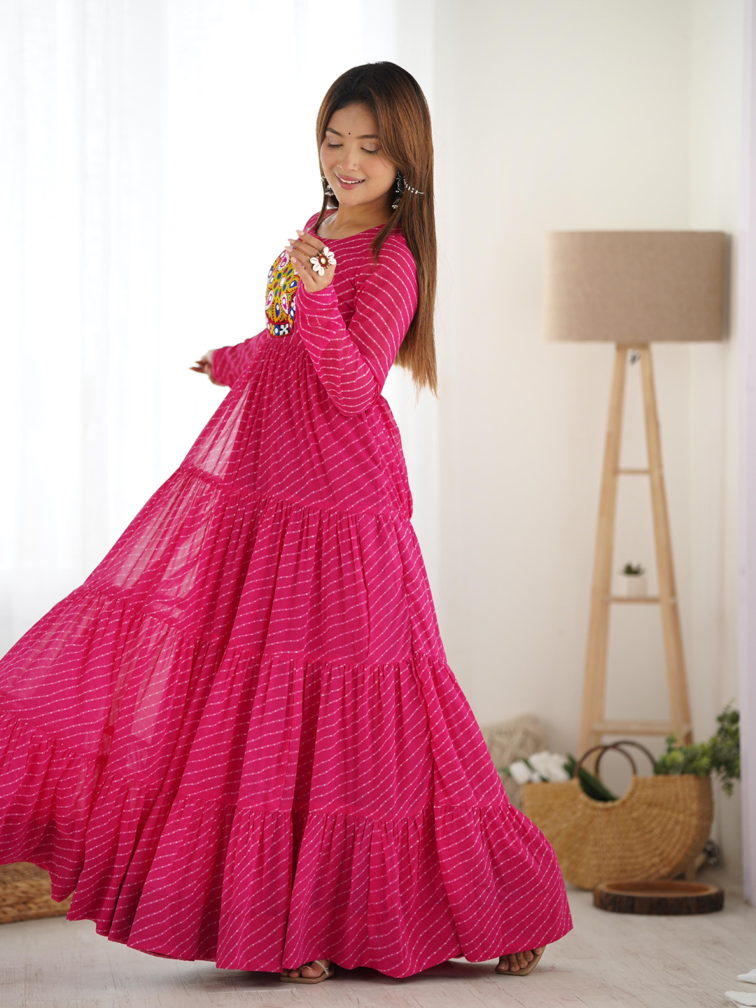 Leheriya Gown with Gamthi Patchwork