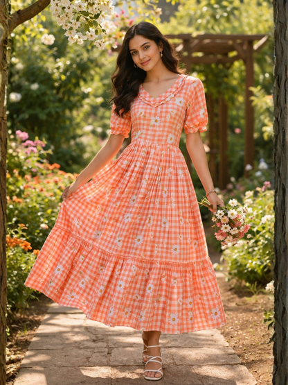 Breezy Gingham Muslin Silk Dress