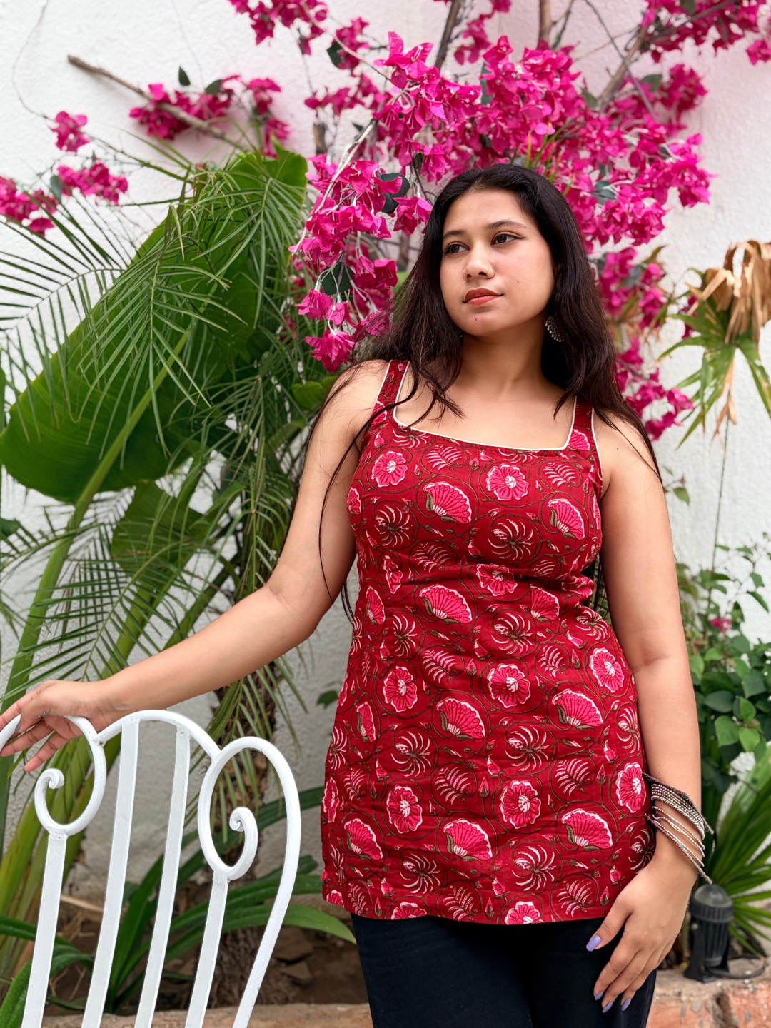 Classic Jaipuri Print Red Corset Kurti