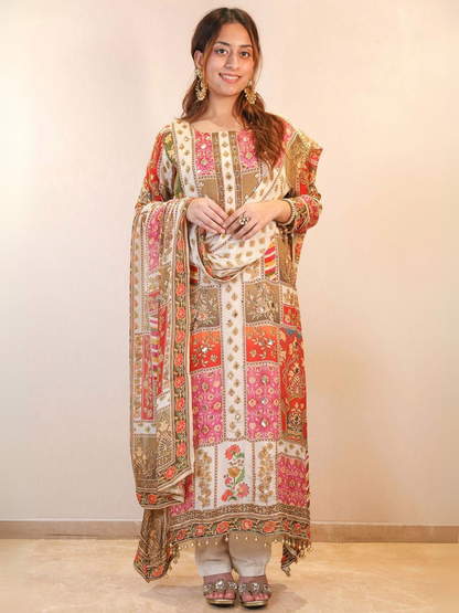 Chinon Silk Digital Print Dupatta Set