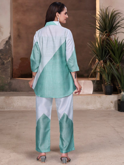 Chic Green Cotton Silk Digital Print Co-ord Set