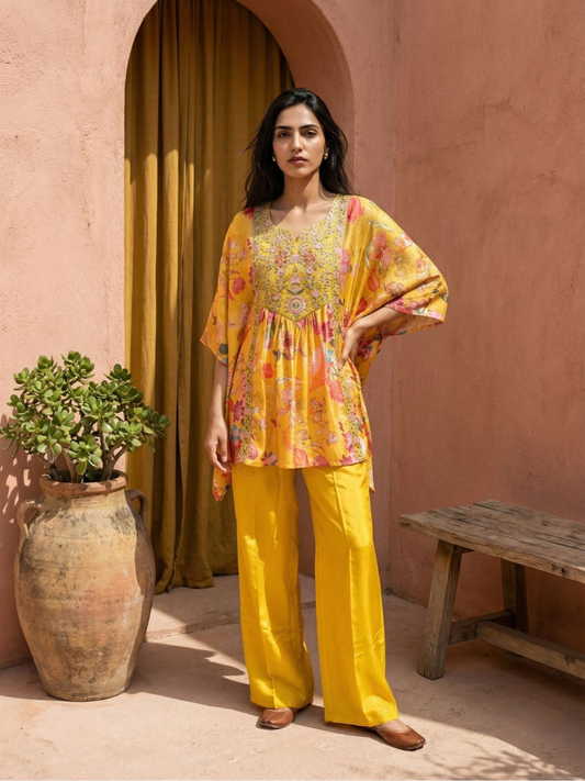 Sunlit Kaftan Co-ord in Blooming Hues