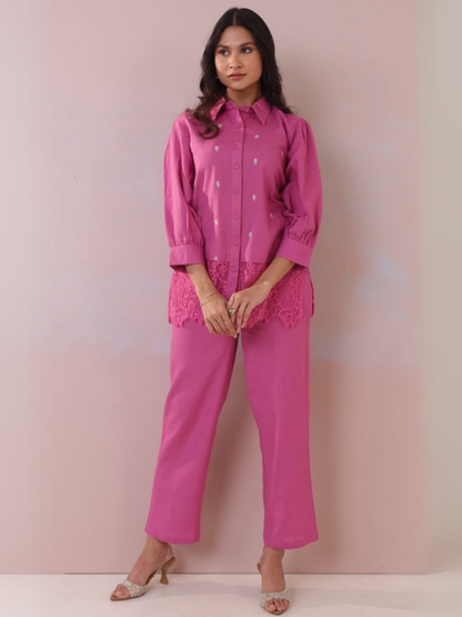 Bold And Elegant Pink Cotton Co-Ord Set