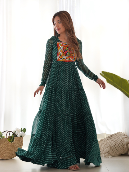 Leheriya Gown with Gamthi Patchwork