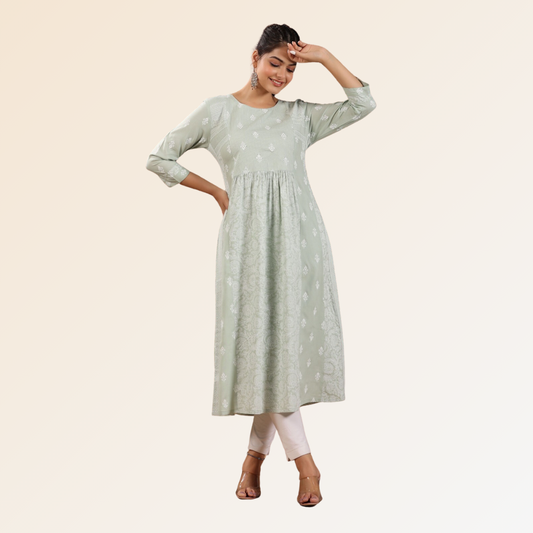 Mint Green Nayra Cut Kurti