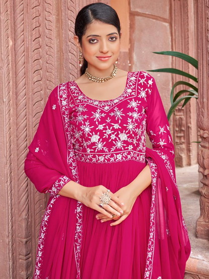 Stunning Festive Embroidered Georgette Gown Set