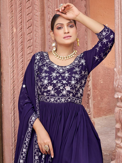 Stunning Festive Embroidered Georgette Gown Set
