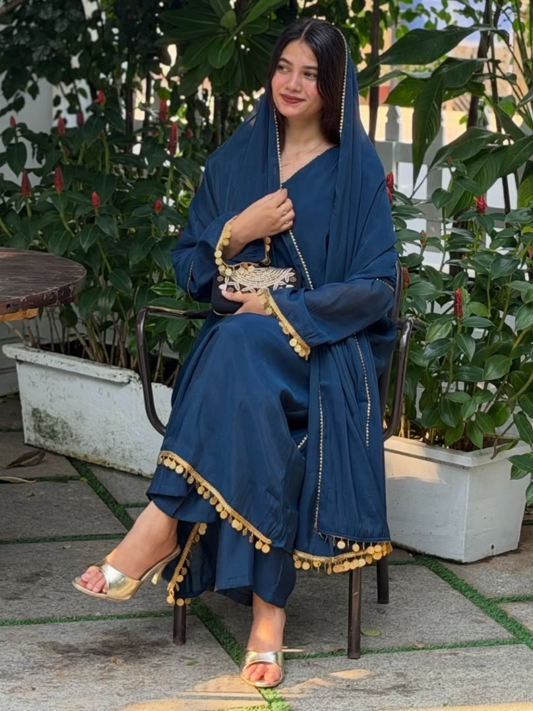 Coin-Embellished Mul Chanderi Dupatta Set