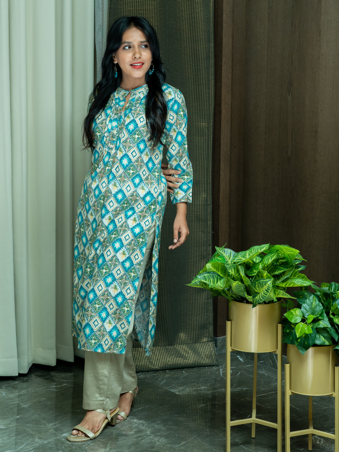 Chequered Print Kurti