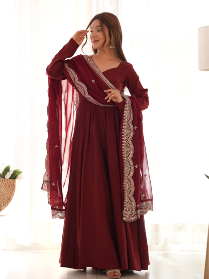 Designer Anarkali Gown with Exquisite Embroidered Dupatta