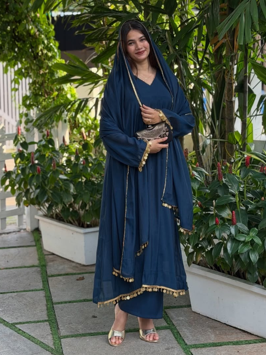 Coin-Embellished Mul Chanderi Dupatta Set