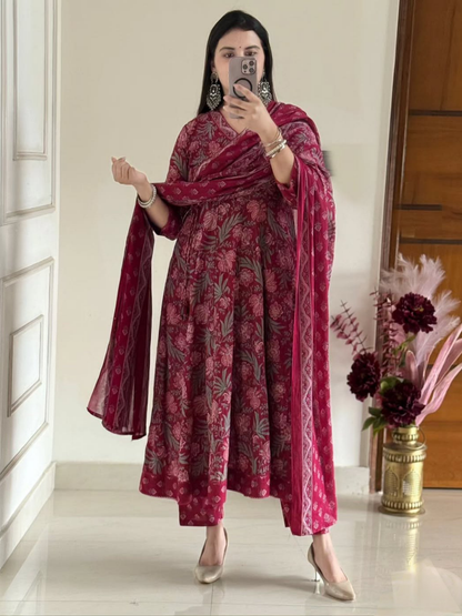 Gulnaar Grace Jaipuri Cotton Anarkali Set