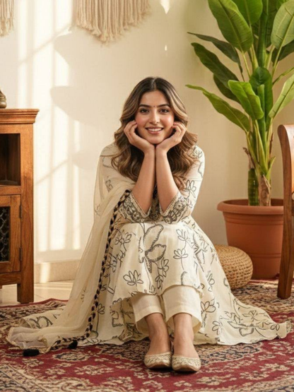 Ivory French Crepe Digital Print Suit Set