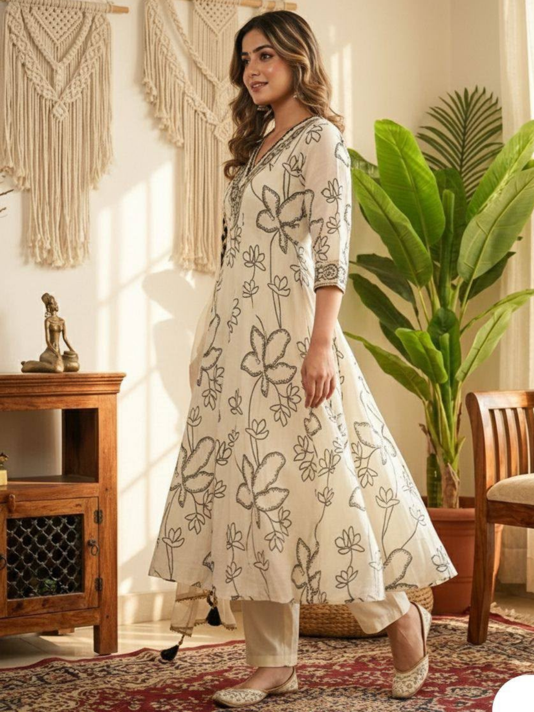 Ivory French Crepe Digital Print Suit Set