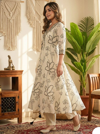 Ivory French Crepe Digital Print Suit Set