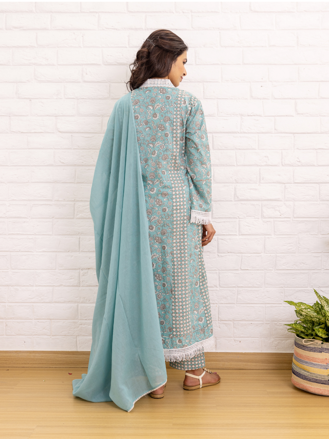 Tranquil Teal Cotton Dupatta Set