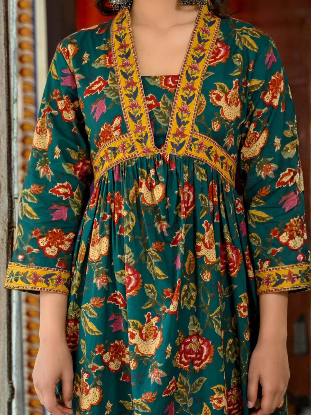 Emerald Bloom Cotton Maxi Dress