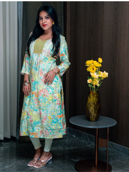 Feather Print Multi Coloured Kurti